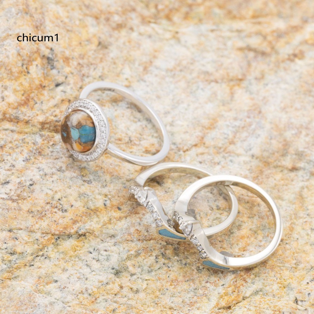 Set 3 Nhẫn Đính Đá Phong Cách Bohemian Dành Cho Nữ