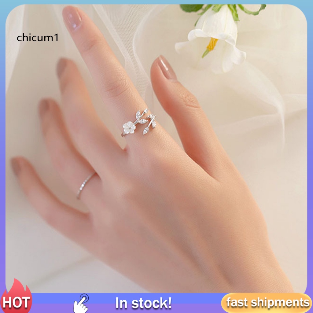 Nhẫn Cưới Dạng Mở Hình Hoa Lá Có Thể Điều Chỉnh Kích Cỡ Cho Nữ