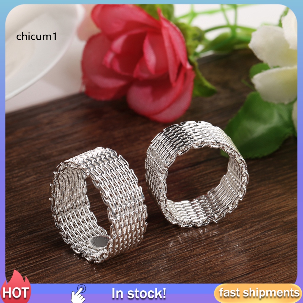 Nhẫn Mạ Bạc Kiểu Lưới Đan Bản Rộng Thời Trang Cho Nữ