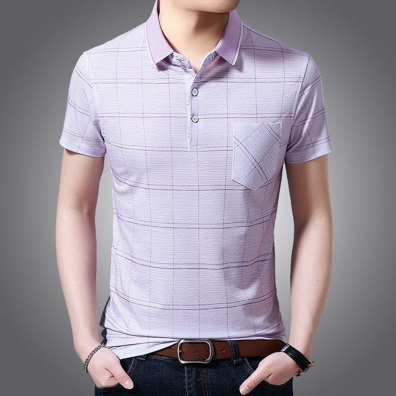 Áo Thun POLO Tay Ngắn Dáng Rộng Vải Lụa Lạnh Mỏng Thời Trang Cho Nam Trung Niên
