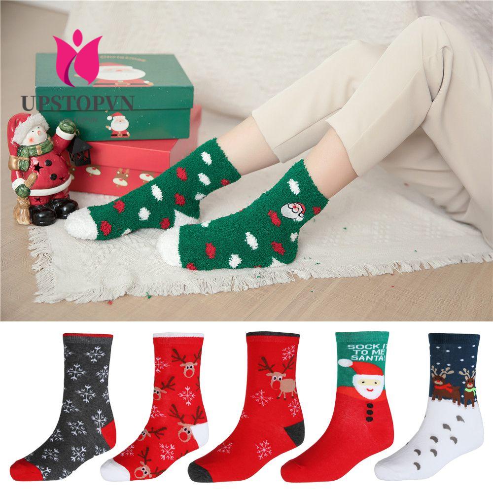 UPSTOPVN Vớ Cotton Giữ Ấm Họa Tiết Giáng Sinh Năm Mới Dễ Thương