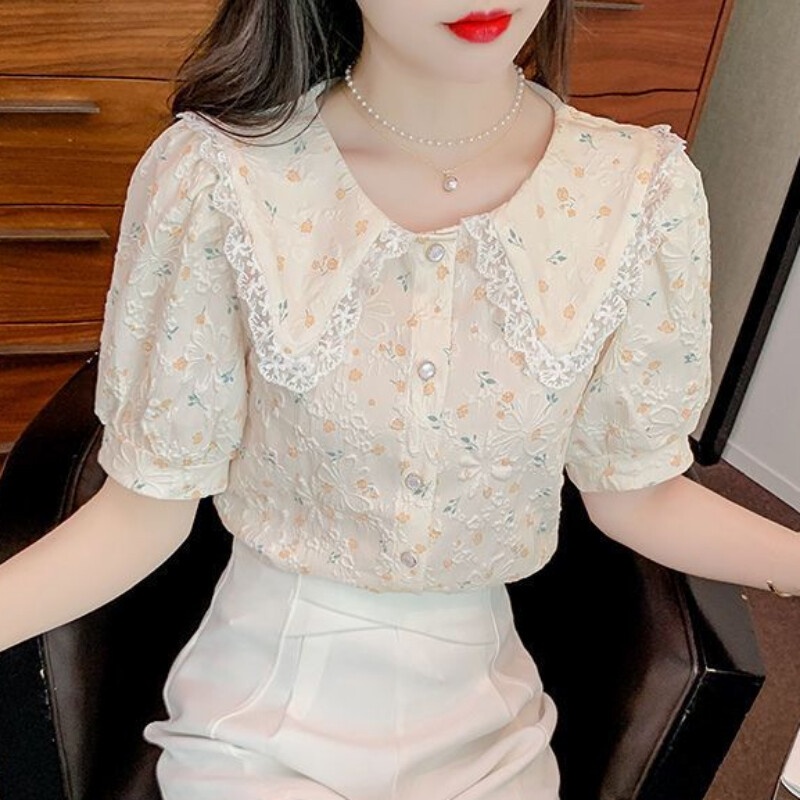 Áo Sơ Mi Chiffon Tay Ngắn In Hoa Thời Trang Mùa Hè Hàn Quốc 2023 Cho Nữ