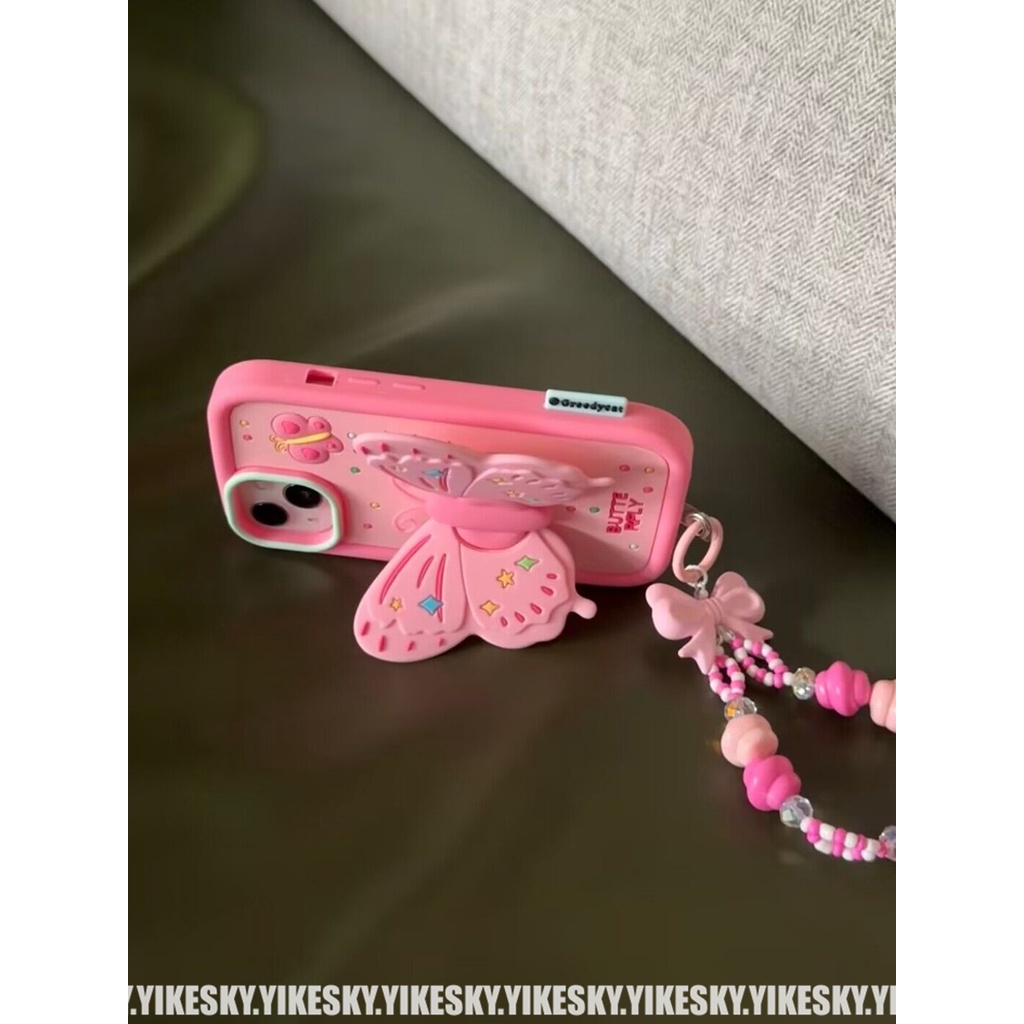 Ốp Điện Thoại Silicon Mềm Chống Rơi Có Giá Đỡ Và Dây Xích Nơ Cho iPhone 14 Pro Max / 13Pro / 13Promax 12 / 12Pro / 11