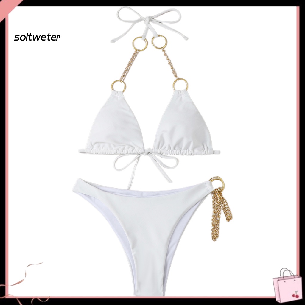 Bộ Bikini 2 Mảnh Màu Sắc Tinh Khiết Có Dây Cột Bằng Kim Loại Có Thể Điều Chỉnh Quyến Rũ Cho Nữ