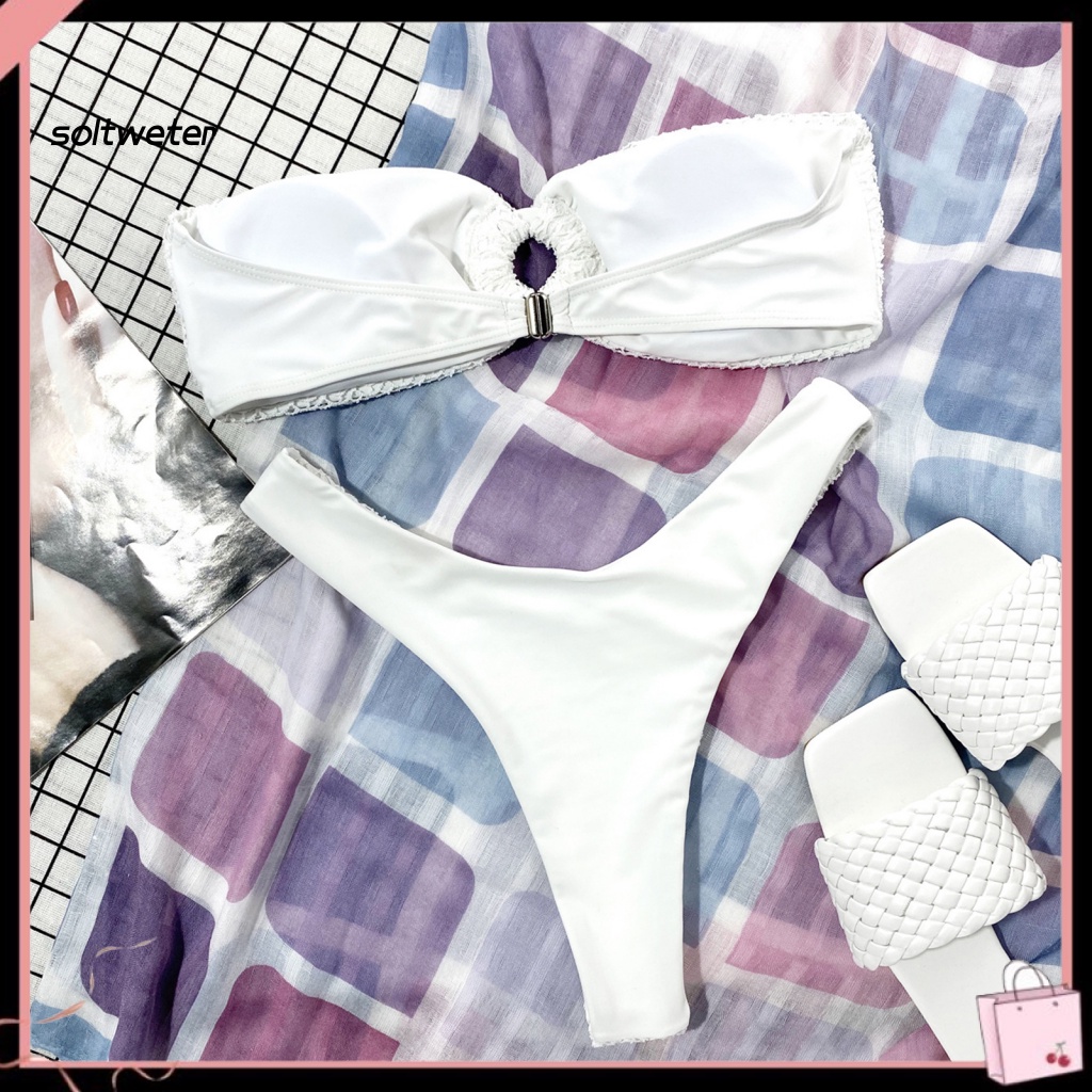 Bộ Đồ Bơi Bikini Lưng Cao Bằng Polyester Màu Trơn Thời Trang Quyến Rũ Cho Nữ