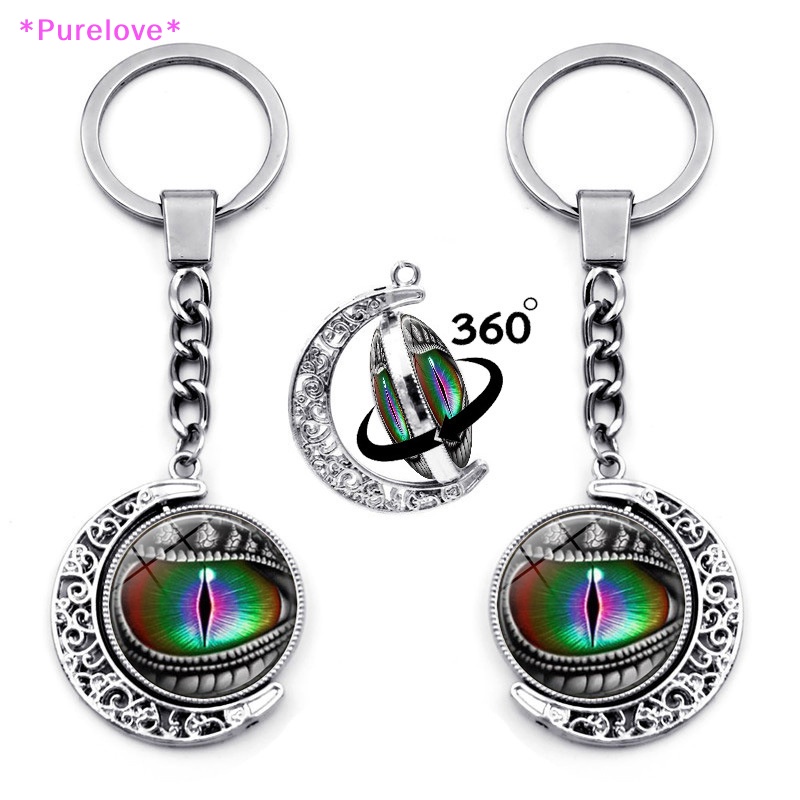 Móc Khóa Đính Đá Quý Hai Mặt Họa Tiết Mặt Trăng Sáng Tạo Phong Cách Vintage Mới