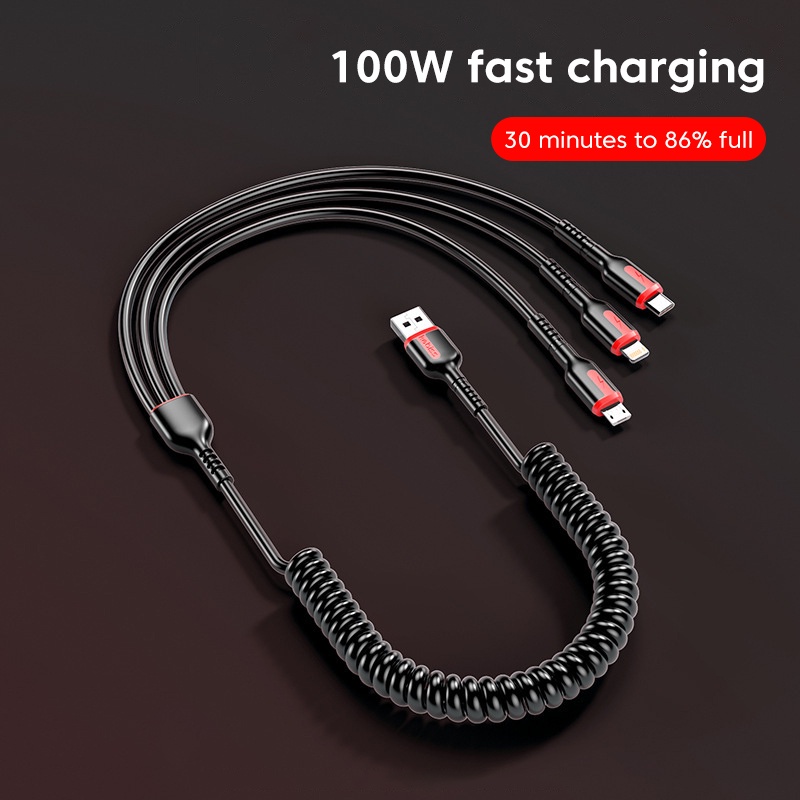 Dây Cáp Sạc Nhanh 6A 100W 3 Trong 1 Chuyên Dụng Cho Xe Hơi