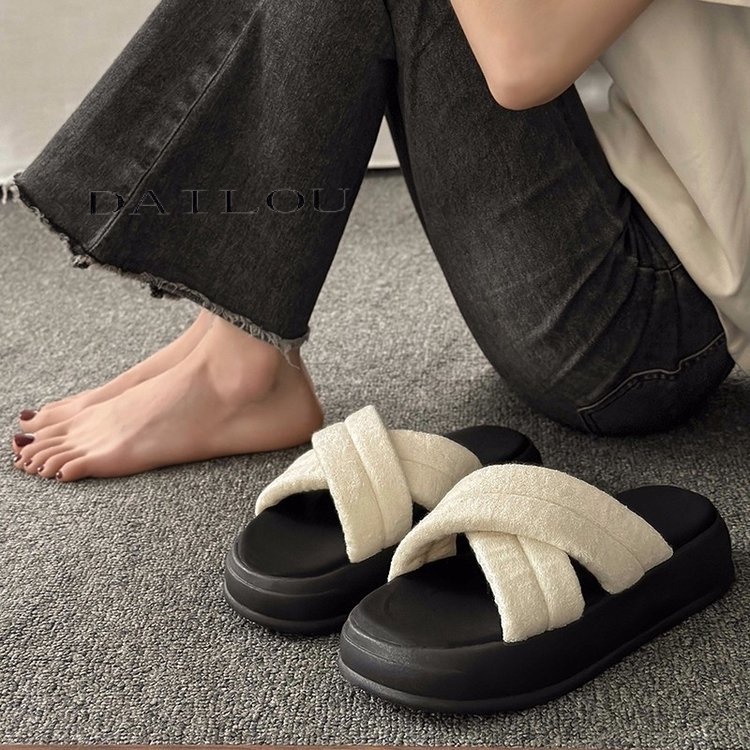 DAILOU dép nữ đi trong nhà dép bánh mì Dép quai ngang giày nữ 27Z23071258