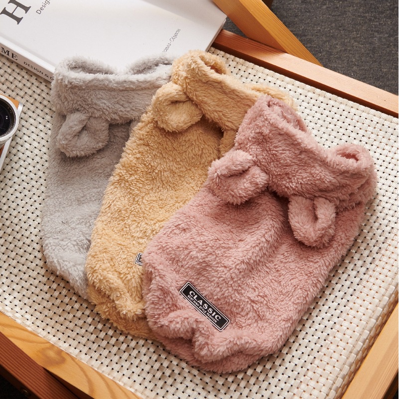 áO Cho Chó Phù HợP VớI VậT NuôI Dog Fur Coat DàY MàU RắN Cartoon Bear Ear VớI Mũ ThờI Trang MùA Thu Và MùA đôNg MớI