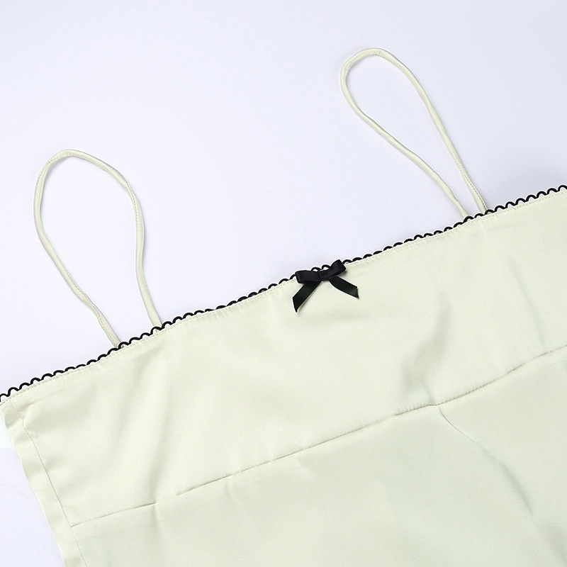 Áo Hai Dây Satin Phối Ren Thắt Nơ Xinh Xắn Thời Trang Cho Nữ