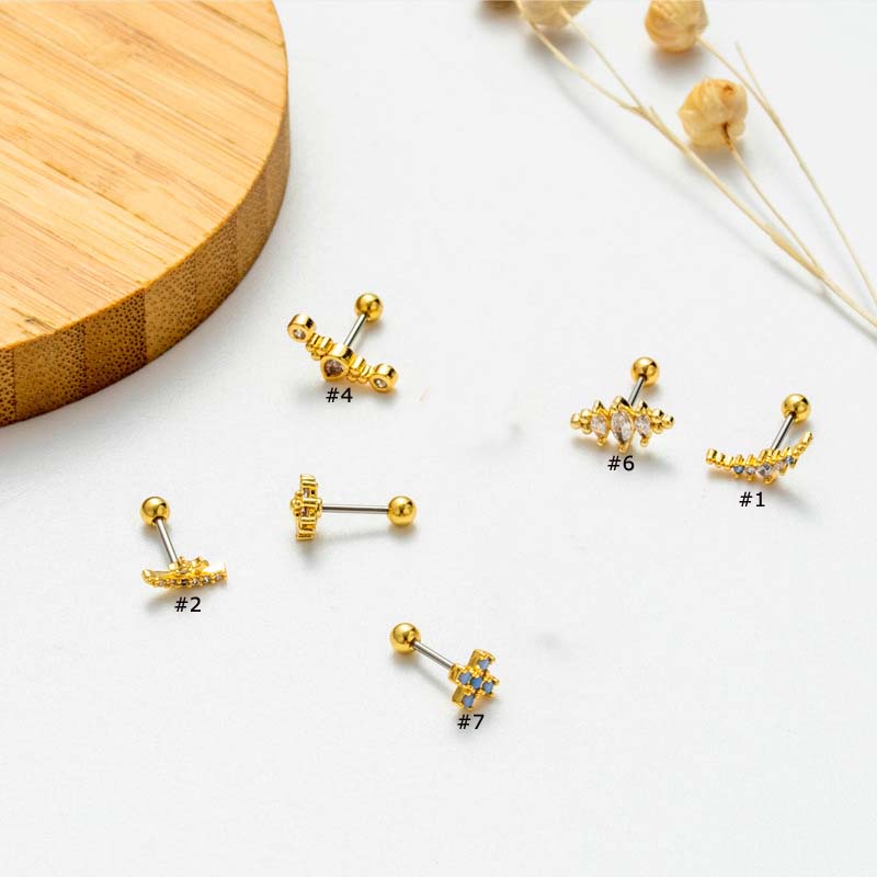 1 Khuyên Tai Dạng Thanh Tạ 20 Bằng Thép Không Gỉ Đính Đá Zircon Mẫu Mới 2023