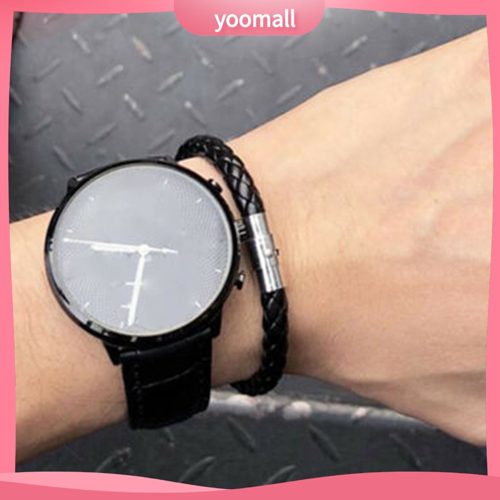 [YM] Vòng Đeo Tay Dây Da Bện Khóa ic Đa Năng Cho Nam Kỷ Niệm