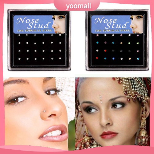 Set 12 Đôi Khuyên Mũi / Môi Bằng Thép Không Gỉ Đính Đá Nhân Tạo Thời Trang