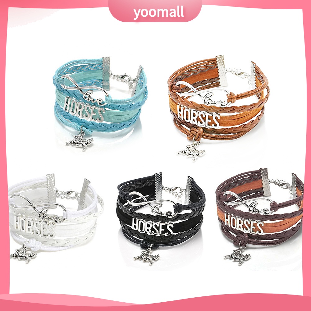 Vòng Tay Giả Da Nhiều Lớp Mặt Hình Ngựa Thời Trang Cho Nữ