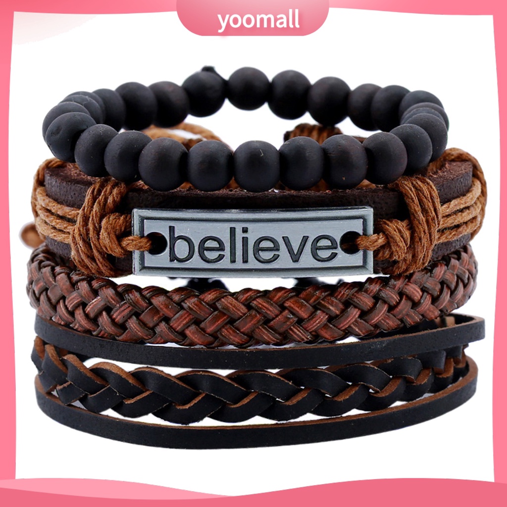 Set 4 Vòng Tay Giả Da Thời Trang Cho Nam