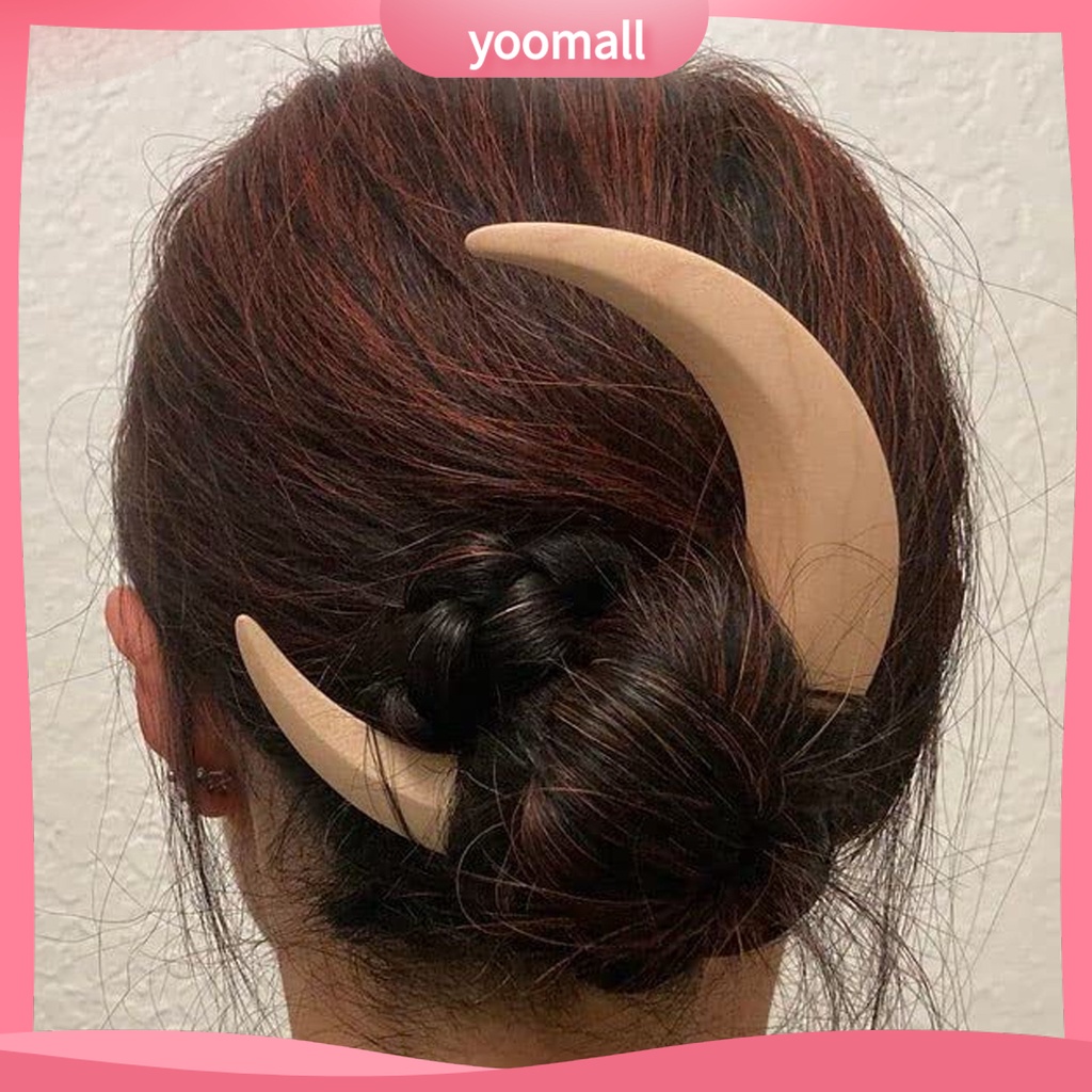 Trâm Cài Tóc Bằng Gỗ Hình Bán Nguyệt / Mặt Trăng Phong Cách Cổ Điển Thanh Lịch Dành Cho Nữ