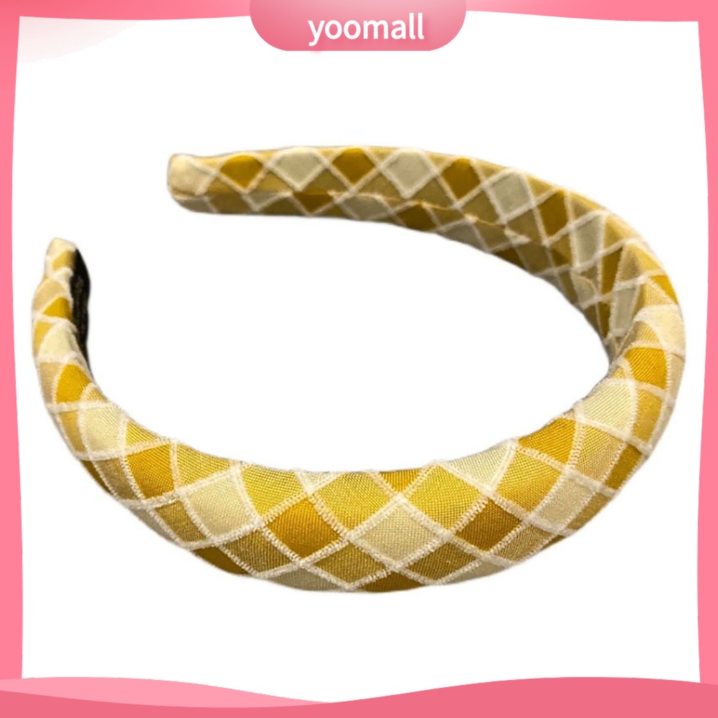 Băng Đô Cài Tóc Bản Rộng Chống Trượt In Họa Tiết Caro Dễ Thương Cho Nữ