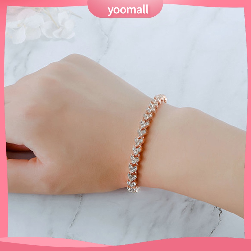 Vòng Tay Đính Pha Lê Giả Hình Trái Tim Lấp Lánh Thời Trang Cho Nữ