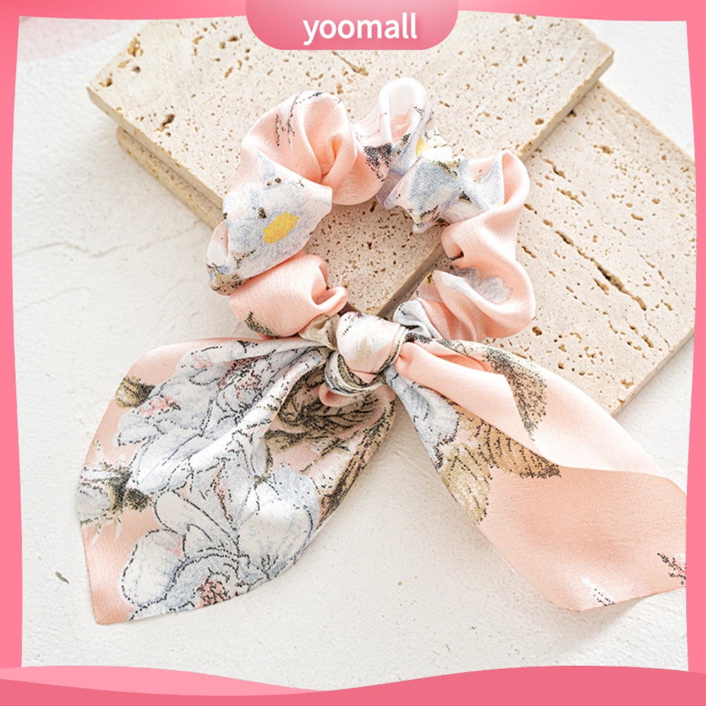 Dây Buộc Tóc Vải Satin Mềm Mịn In Họa Tiết Hoa Xinh Xắn