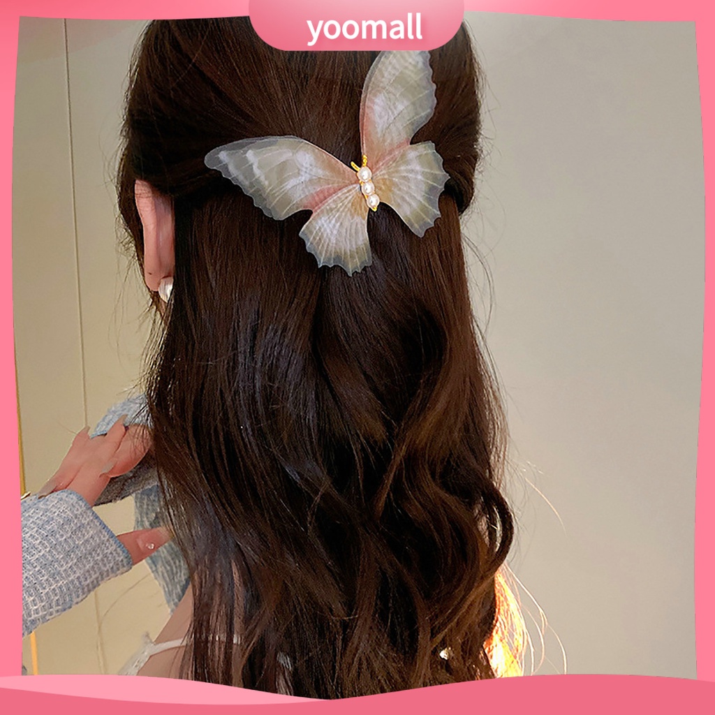 Kẹp Tóc Hai Lớp Bằng Kim Loại Đính Ngọc Trai Giả Thanh Lịch Cho Nữ