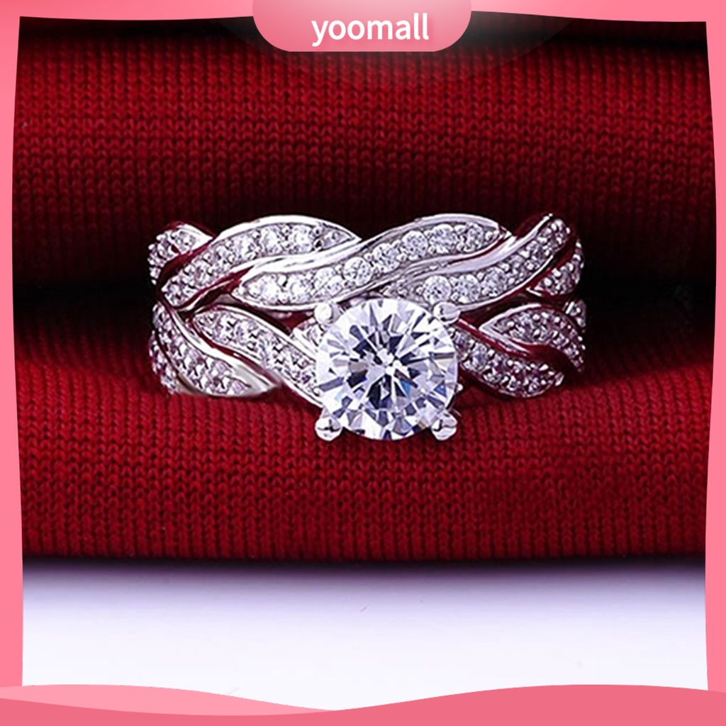 Set 2 Nhẫn Cưới Thiết Kế Chéo Đính Đá Thời Trang Cho Nữ