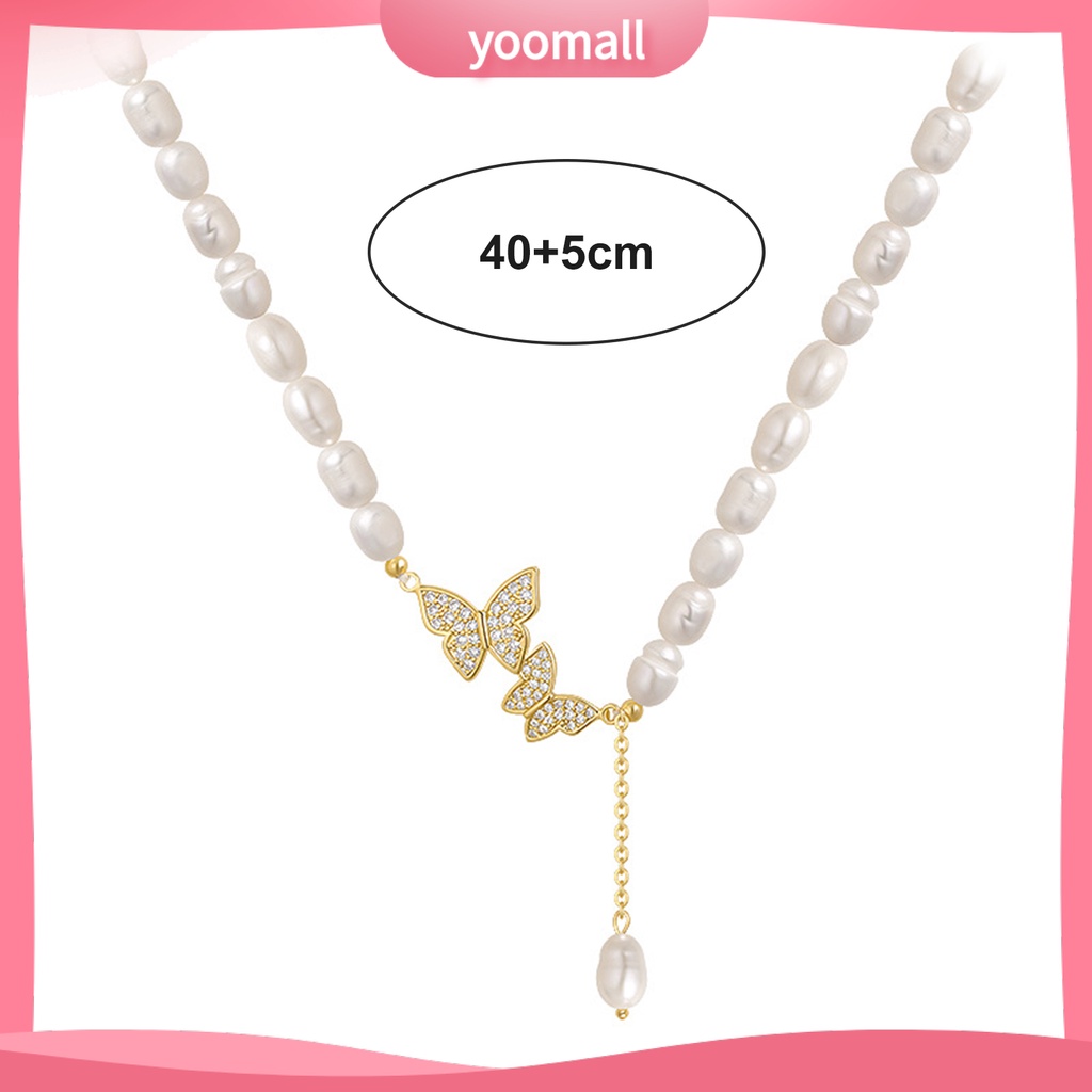 Vòng cổ Mặt Hình Bướm Đính Ngọc Trai Nhân Tạo Cao Cấp Thời Trang Dành Cho Nữ