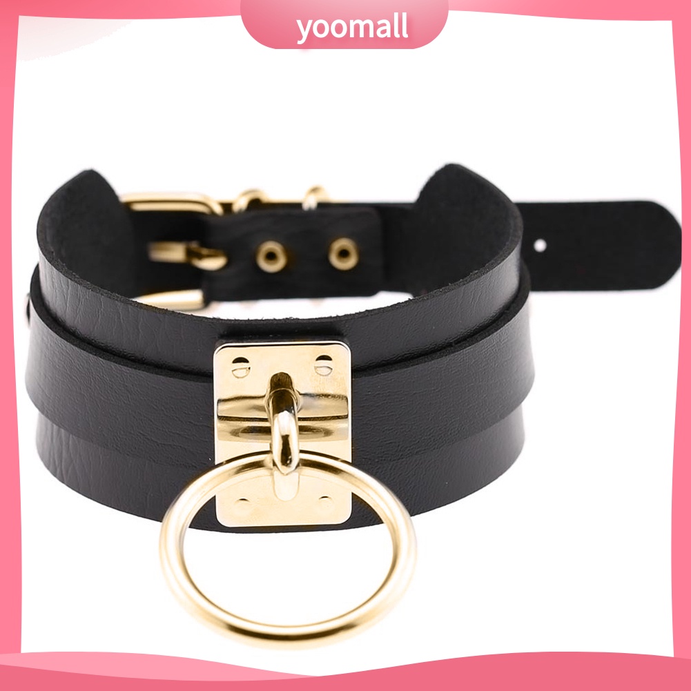 Vòng Cổ Choker Giả Da Với Mặt Nhẫn Tròn Phong Cách Punk Dành Cho Nam Và Nữ
