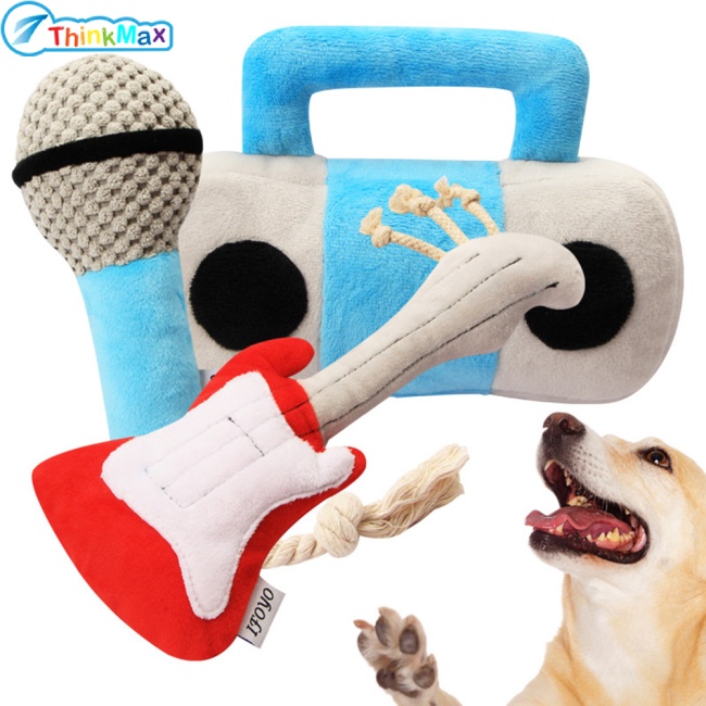 Đồ Chơi Nhồi Bông Hình Đàn Ghita Kèm Micro Chống Cắn Làm Sạch Răng Cho Thú Cưng