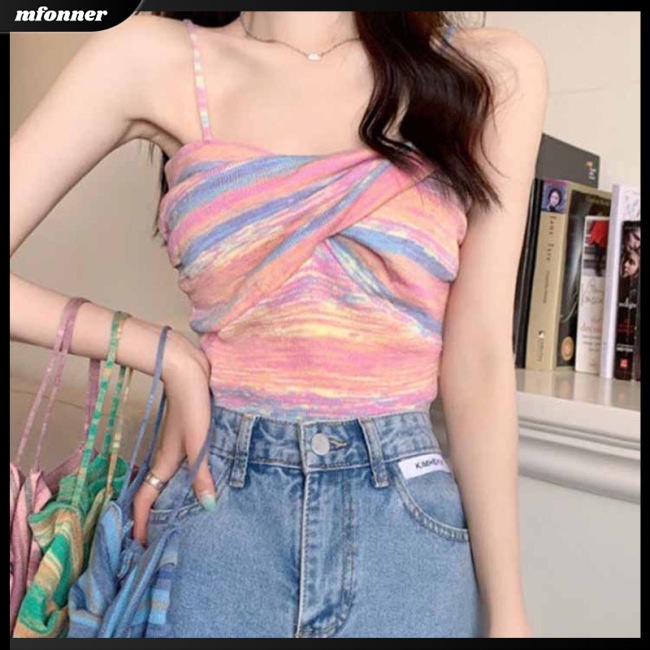 Áo Croptop Sát Nách Màu Sắc Tương Phản Thiết Kế Thoáng Khí Thoải Mái Cho Nữ