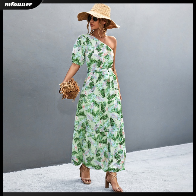 Đầm Tay Ngắn Hở Vai In Hoa Thiết Kế Cột Dây Thanh Lịch Thời Trang Mùa Hè Cho Nữ