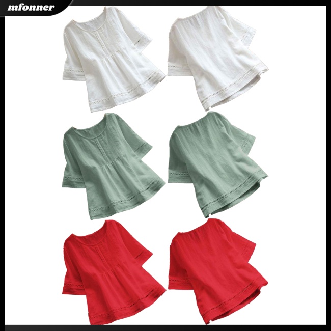 Áo Thun Cotton Lanh Tay Lỡ Cổ Tròn Màu Sắc Đơn Giản Dành Cho Nữ