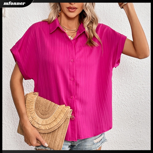 Áo Sơ Mi Tay Ngắn Dáng Rộng Cài Khuy Màu Sắc Đơn Giản Thời Trang Mùa Hè Cho Nữ