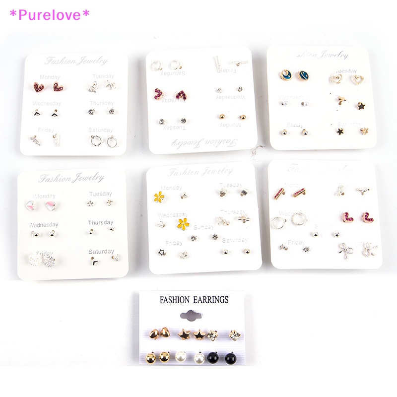 Set 6-7 Đôi Bông Tai Đính Đá Thời Trang Cho Nữ Mới