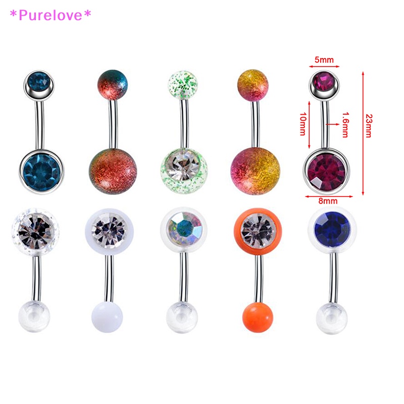 Set 10 Khuyên Rốn Đính Đá Pha Lê 14G Mới