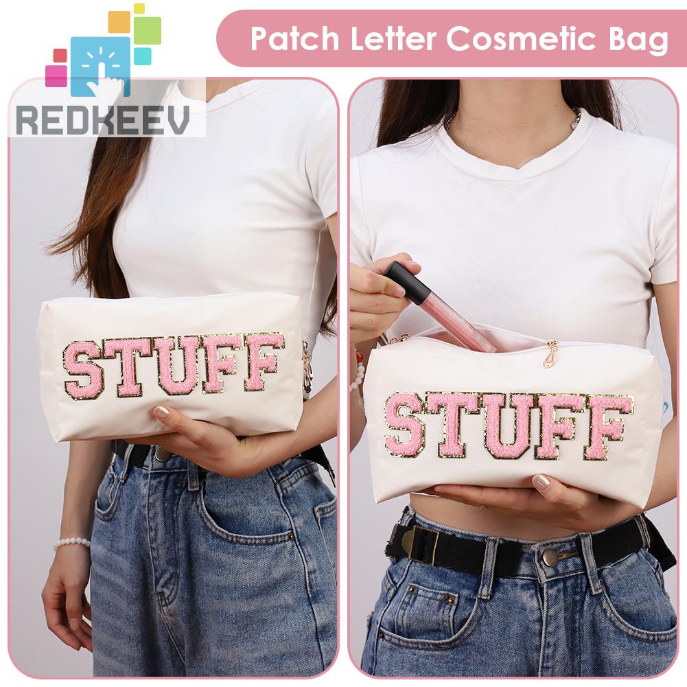 Túi Đựng Mỹ Phẩm Da PU Đa Năng Có Khóa Kéo In Chữ Thời Trang Cho Nữ