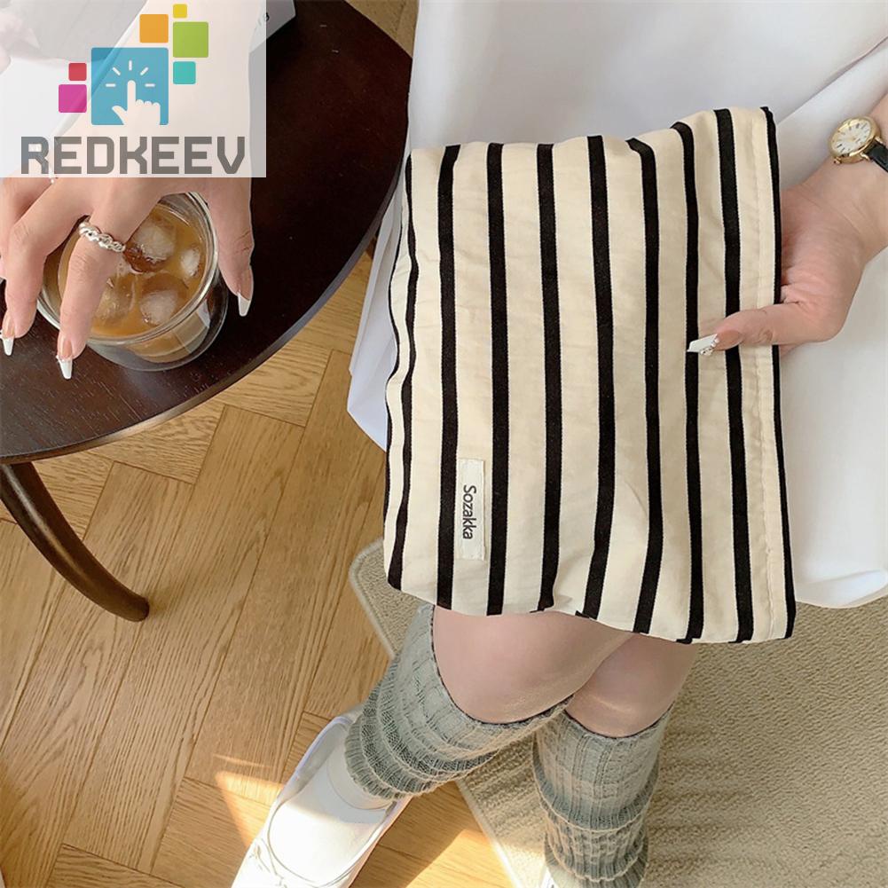 Túi Đựng Mỹ Phẩm Bằng Vải Canvas Họa Tiết Kẻ Sọc Sức Chứa Lớn Tiện Dụng Cho Nữ