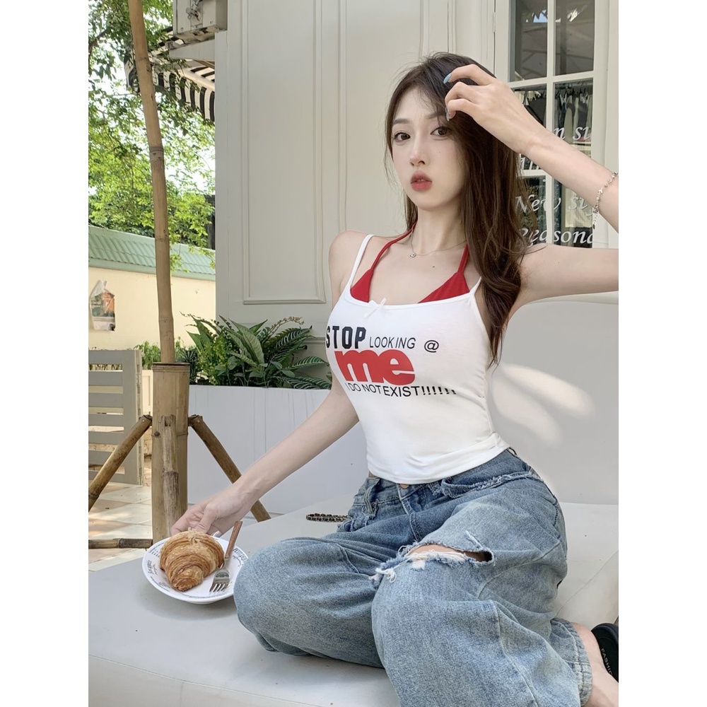 Sodazzz Áo Hai Dây In Chữ Phong Cách Mới Mùa Hè Cho Nữ