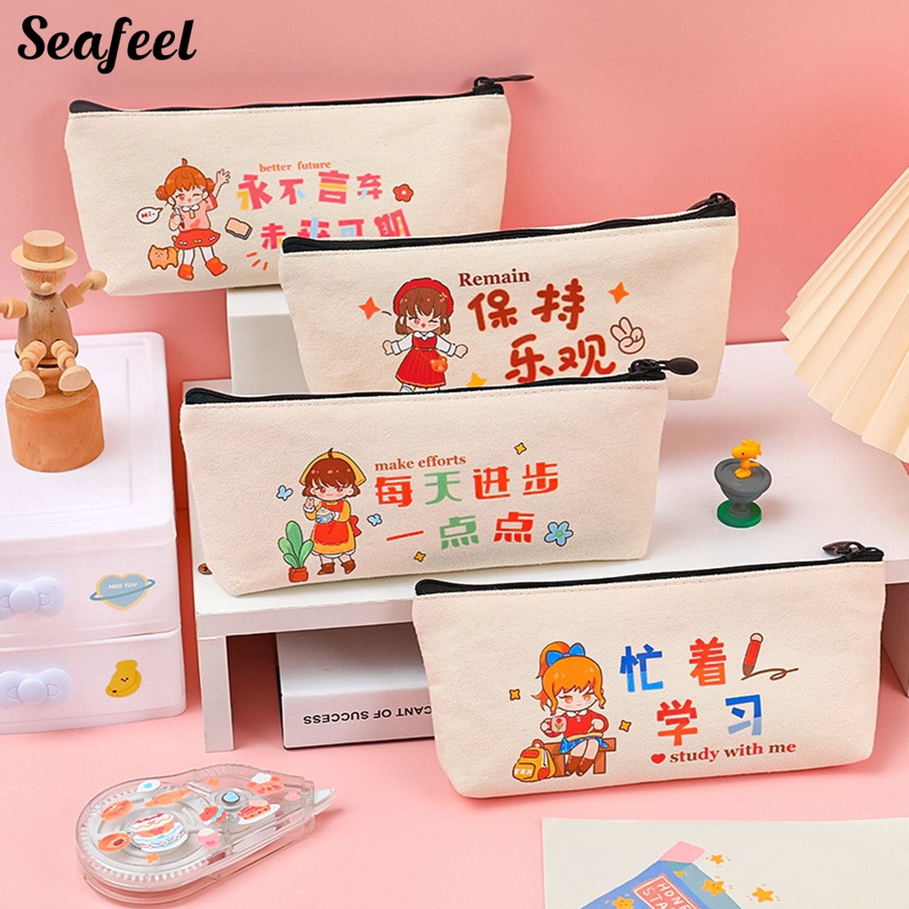 Túi Đựng Bút Có Khóa Kéo Họa Tiết Hoạt Hình Dễ Thương