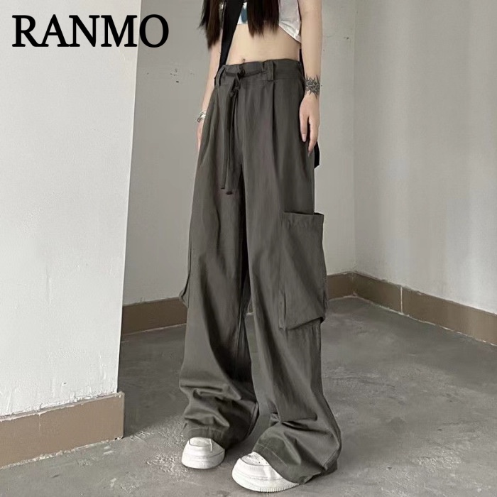 RANMO quần nữ đùi quần ống rộng quần túi hộp A90M02C