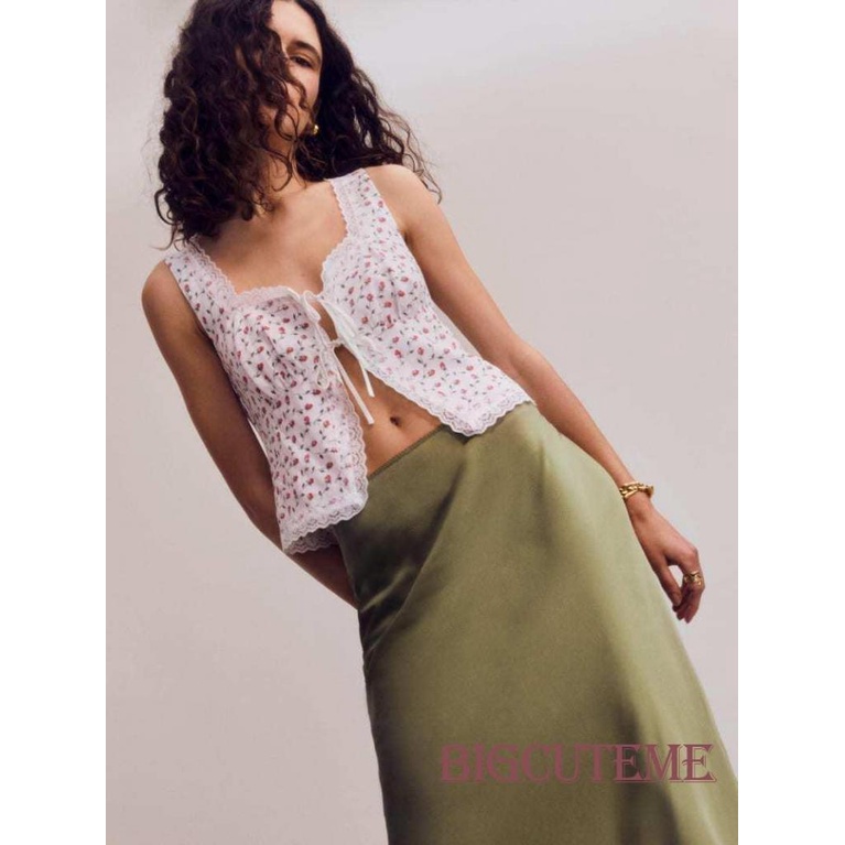 Áo Tank Top Không Tay In Hoa Phối Ren Thời Trang Mùa Hè Cho Nữ