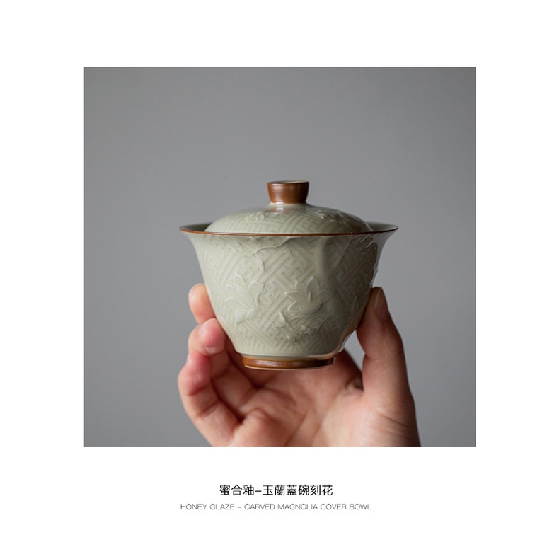 Tách Trà Đơn Bằng Sứ Có Nắp Đậy Hình Hoa Mộc Lan huayun  sancai kung fu