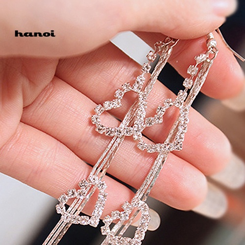 Bông Tai Dài Hình Trái Tim Đính Đá Thời Trang Dành Cho Nữ