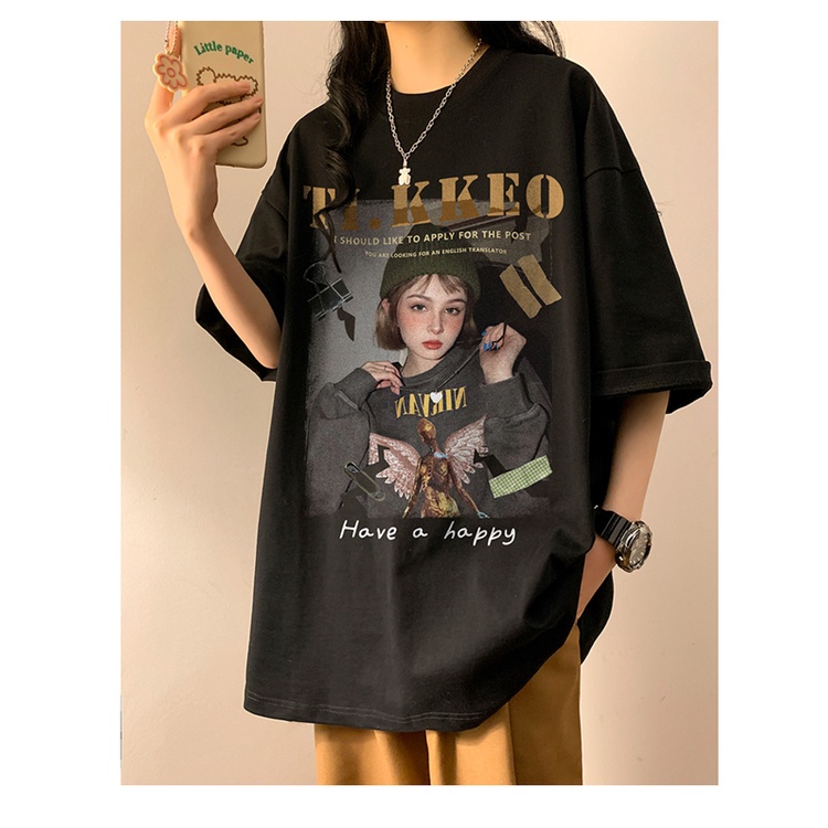 Áo Thun Form Rộng In Họa Tiết Phong Cách Hip Hop Thời Trang Cho Nữ