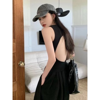 Suxi Slim Fit Đen Backless Party Dress Nữ Cao Cấp Cutout Váy Midi