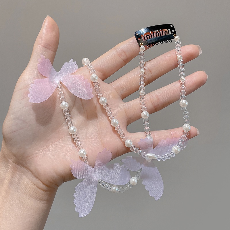 Kẹp Tóc Trang Trí Hình Hoa & Bướm Bằng Dây Xích Đính Đá