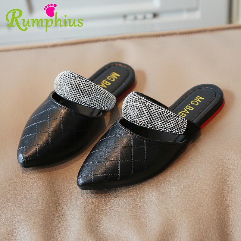 Rumphius Dép Da Mũi Nhọn Đế Mềm Chống Trượt Đính Đá Trang Nhã Cho Bé Gái Cỡ 26-35