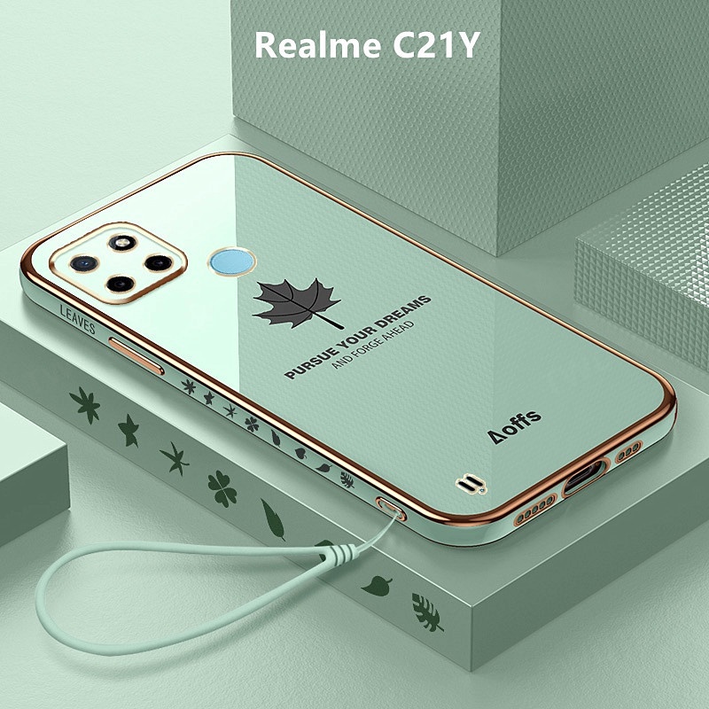 Ốp Lưng Realme C21Y Mạ điện Lá phong Mềm Ốp Điện Thoại Realme C21Y