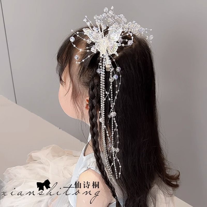 Kẹp Tóc Tua Rua Hình Bướm Đính Đá Xinh Xắn Cho Bé Gái