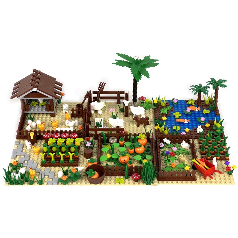 Bộ Đồ Chơi Lắp Ráp Lego DIY Hình Phong Cảnh Bí Ngô Gà Rùa Hồ Cá Gà