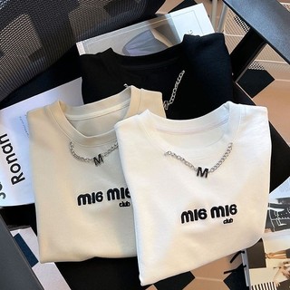 Thư nữ t-shirt chain irregular solid color t-shirt